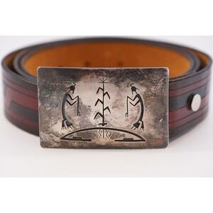 Willie Yazzie Navajo Native American Indian Sterling Silver Belt Buckle Overlay‎